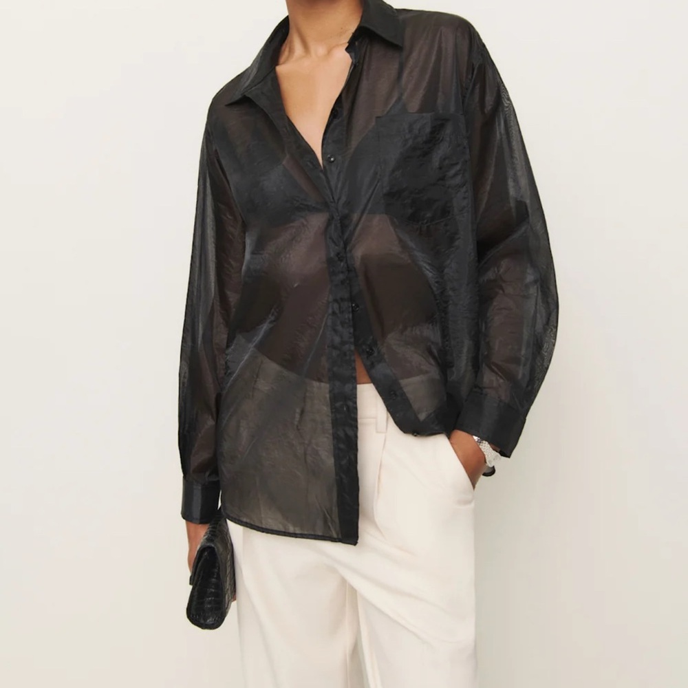 Reformation Black Sheer Button Down Shirt